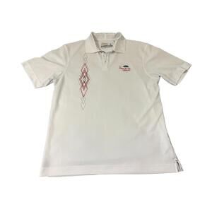 Men's Large Polo Shirt Cutter Buck White Golf DryTec Embroidered Geometric EUC